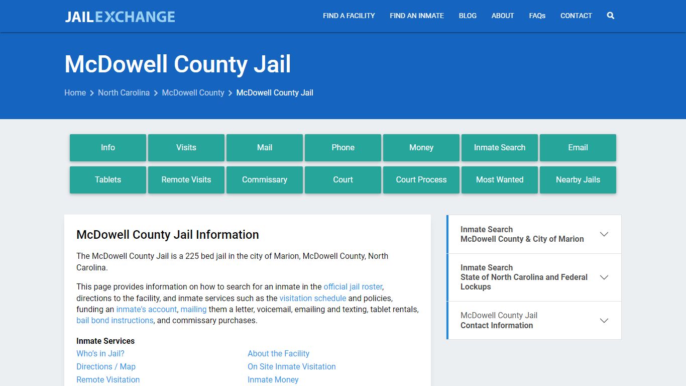 McDowell County Jail, NC Inmate Search, Information
